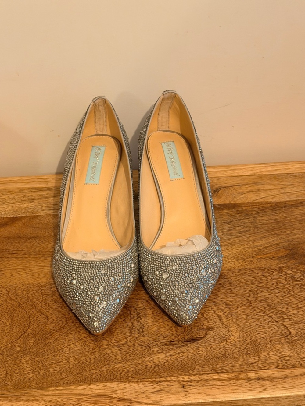 Betsey Johnson Silver Crystal Pointed Toe Heels